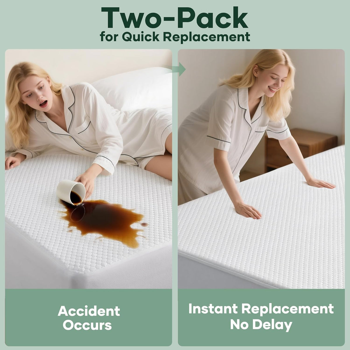 OhGeni 100% Waterproof Mattress Protector, Fitted Sheet,Full -2 Pack with Stretchable Pockets, Deep