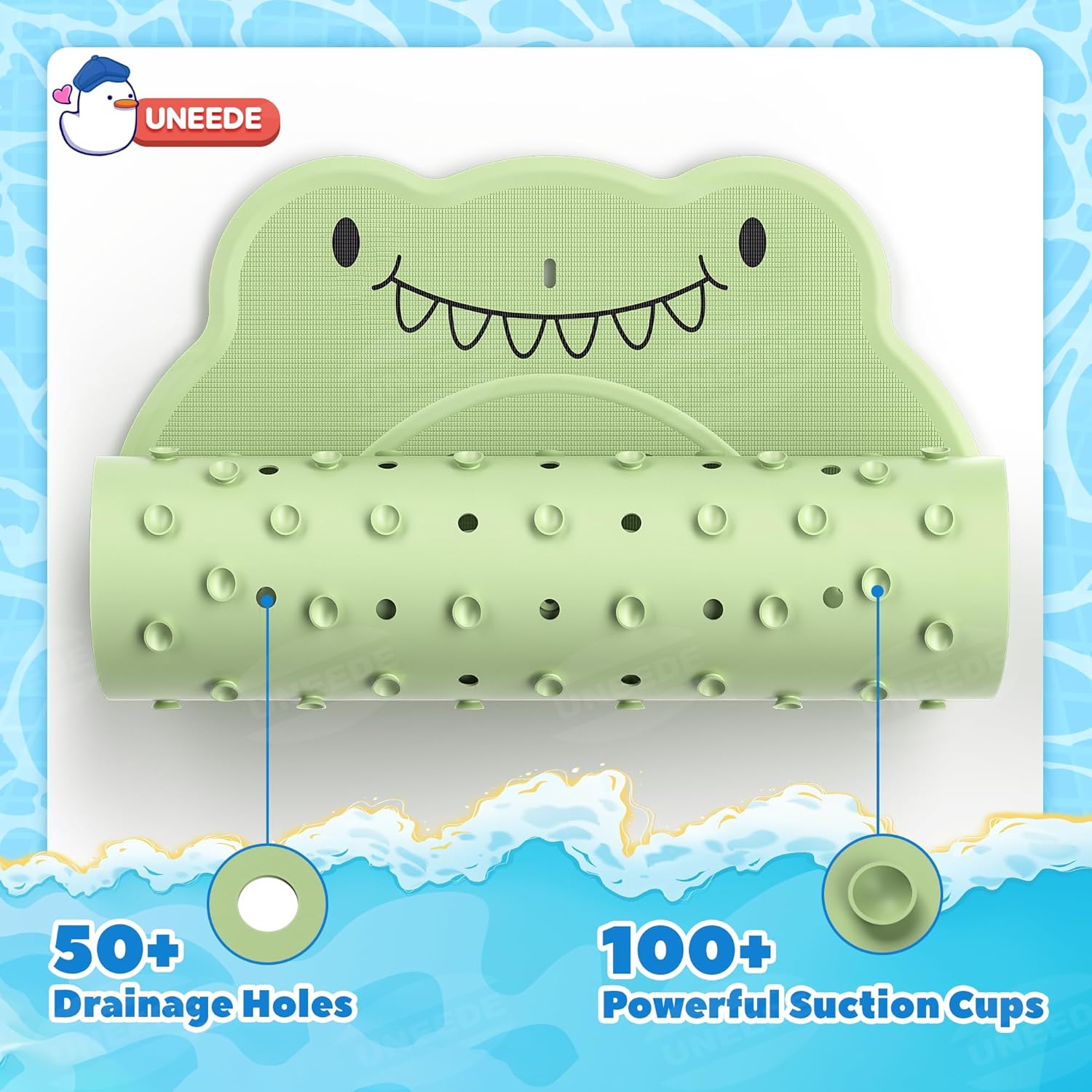 UNEEDE Dinosaur Kids Bathtub Mat - Extra Thick Rubber Shower Mat for Toddlers, 30"x18" Bath Mat