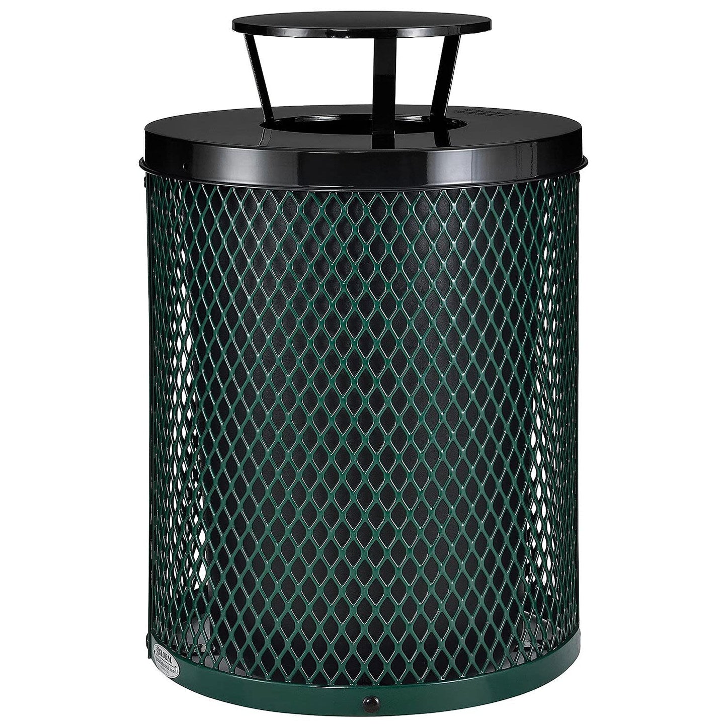Global Industrial Outdoor Diamond Steel Trash Can with Rain Bonnet Lid and Plastic Liner, 36 Gallon