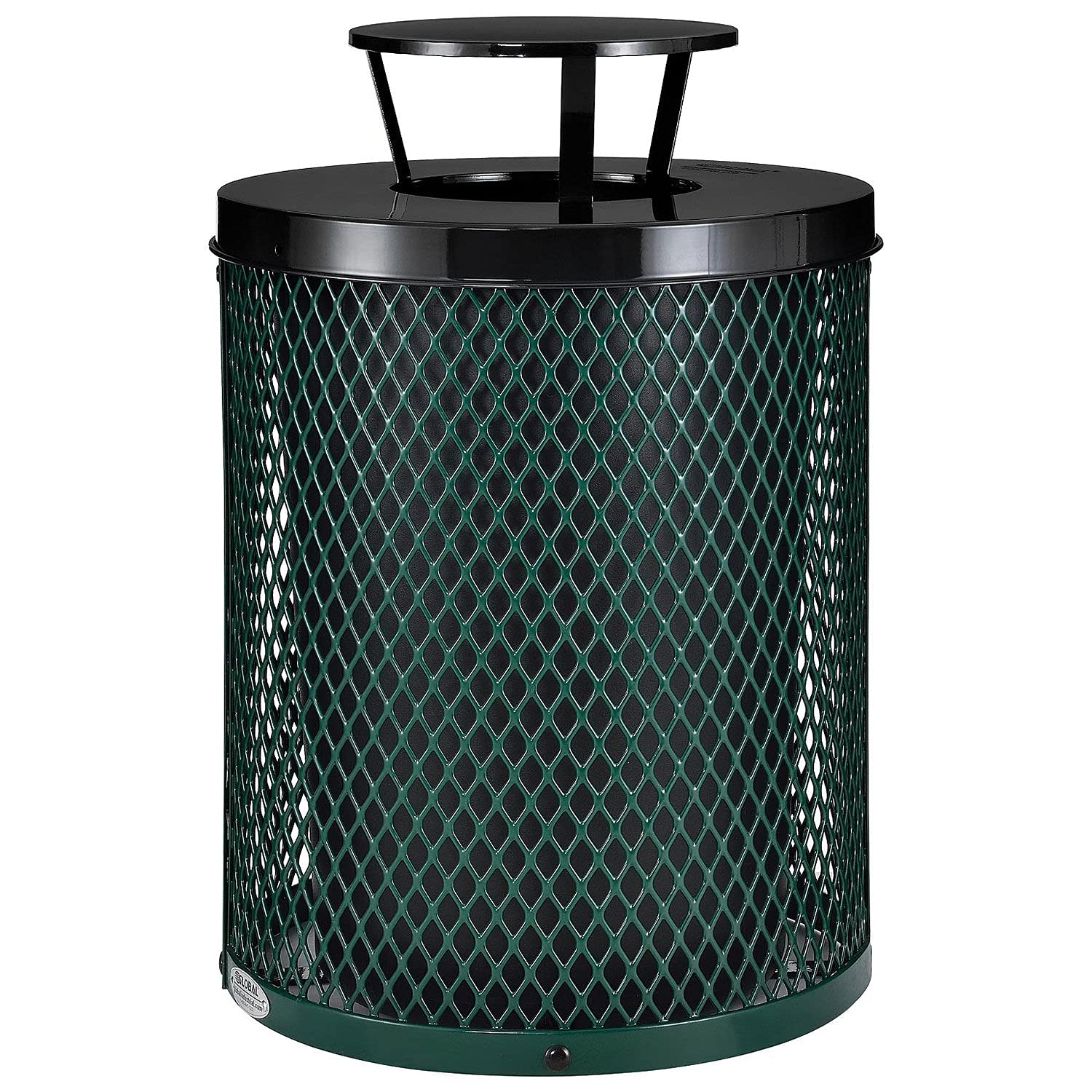 Global Industrial Outdoor Diamond Steel Trash Can with Rain Bonnet Lid and Plastic Liner, 36 Gallon