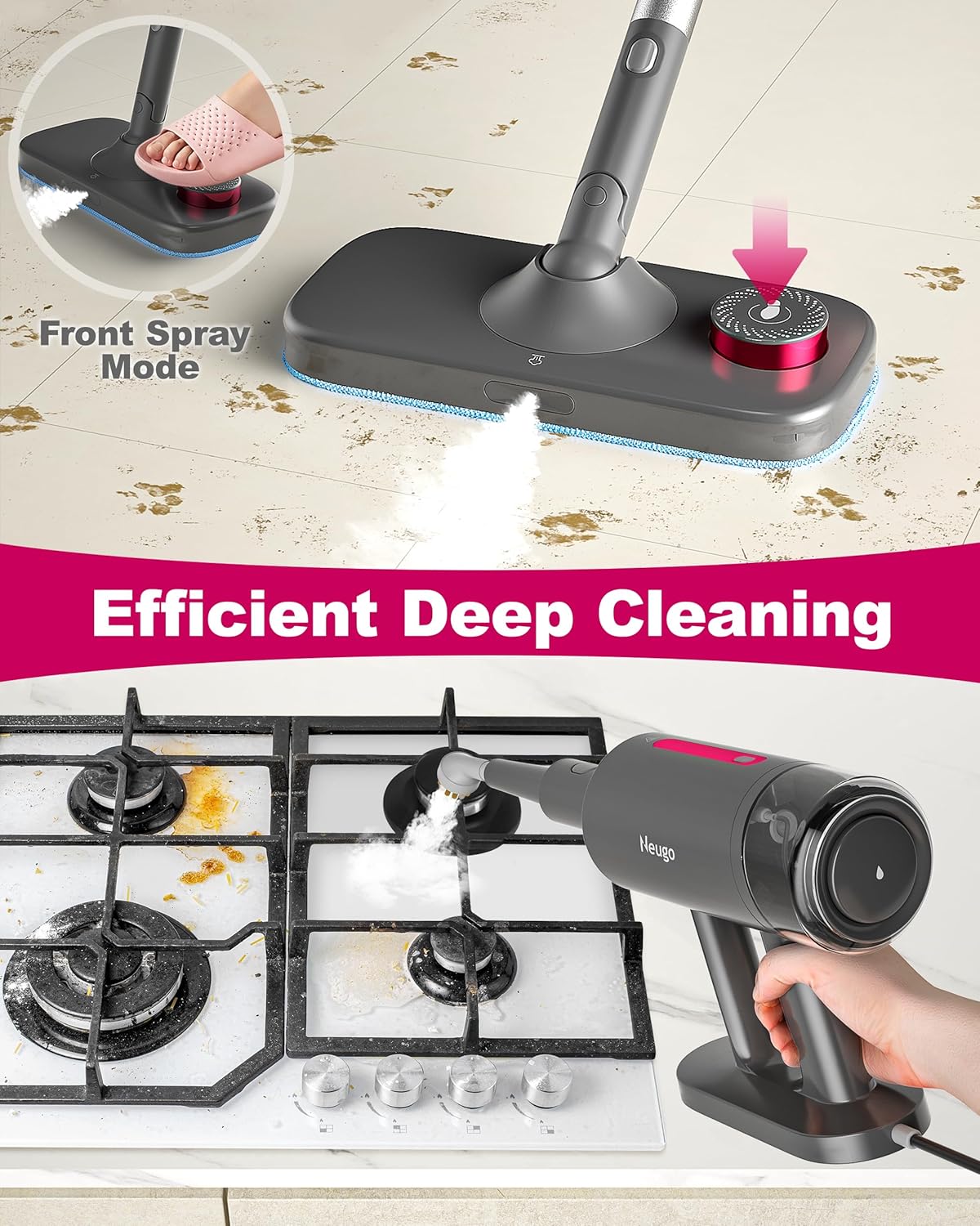 Steam Mop for Floor Cleaning, 7in1 Handheld Steamer Cleaner Detachable for Hardwood
