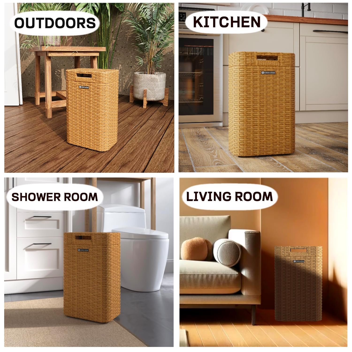 Ypati Handwoven 4 Gallon Rattan Trash Can with Lid, Boho Style Decorative Indoor and Outdoor Trash