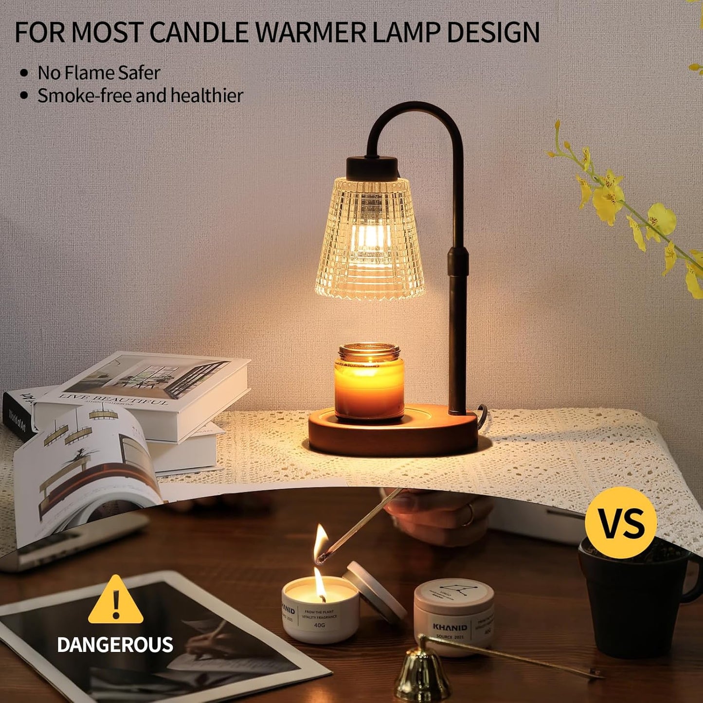 Black Candle Warmer Lamp WithTimer and Dimmer,Fragrance Electric Wax Melt Warmer with 2