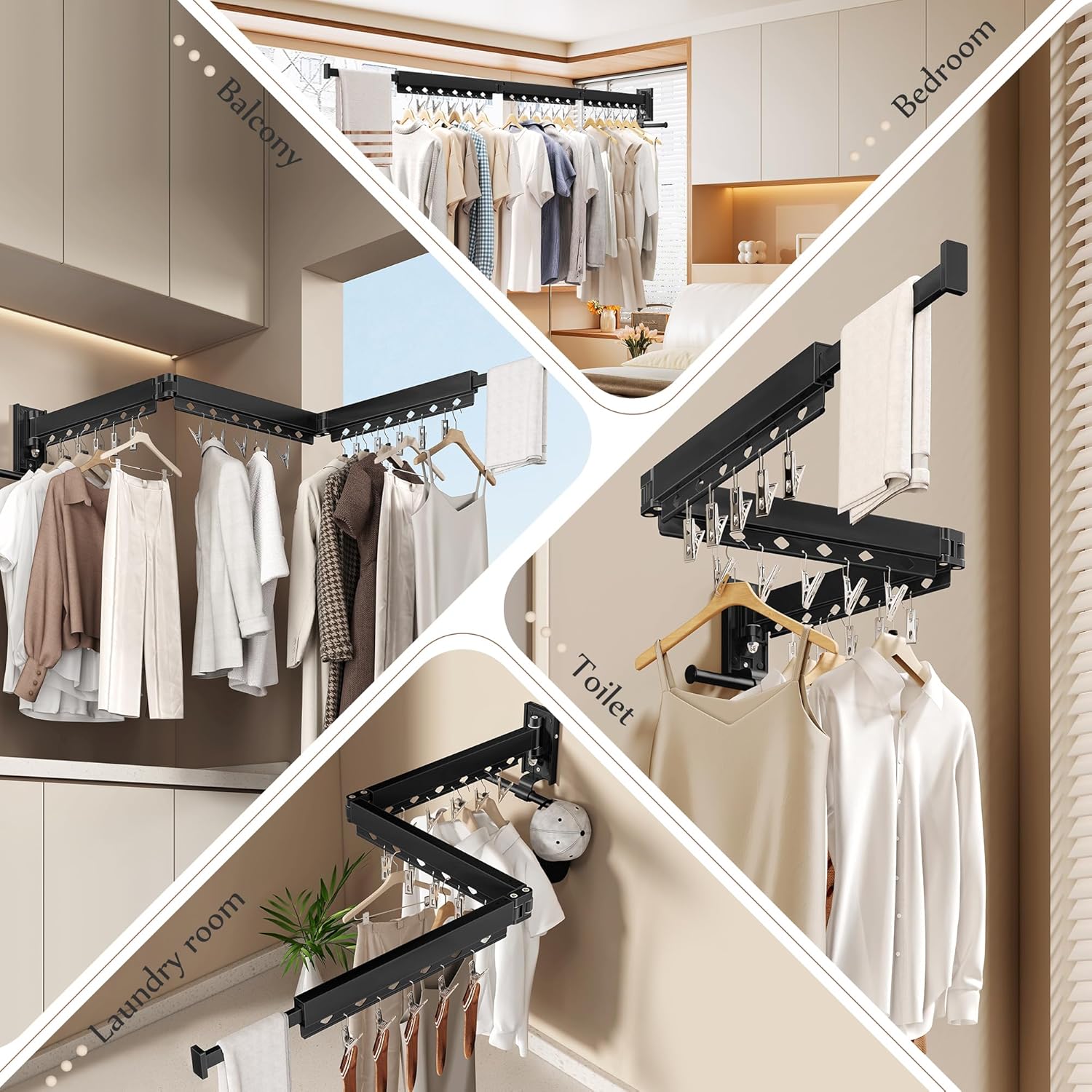 Wall Mounted Collapsible Clothes Drying Rack, Durable Space-Saving Laundry Drying Rack Clothing