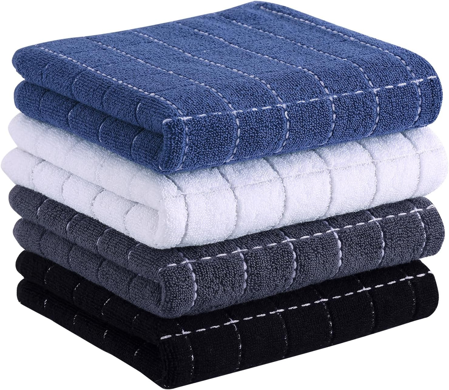 Homaxy 100% Cotton Terry Kitchen Towels(Multiple Color, 13 x 28 inches), Checkered Designed, Soft