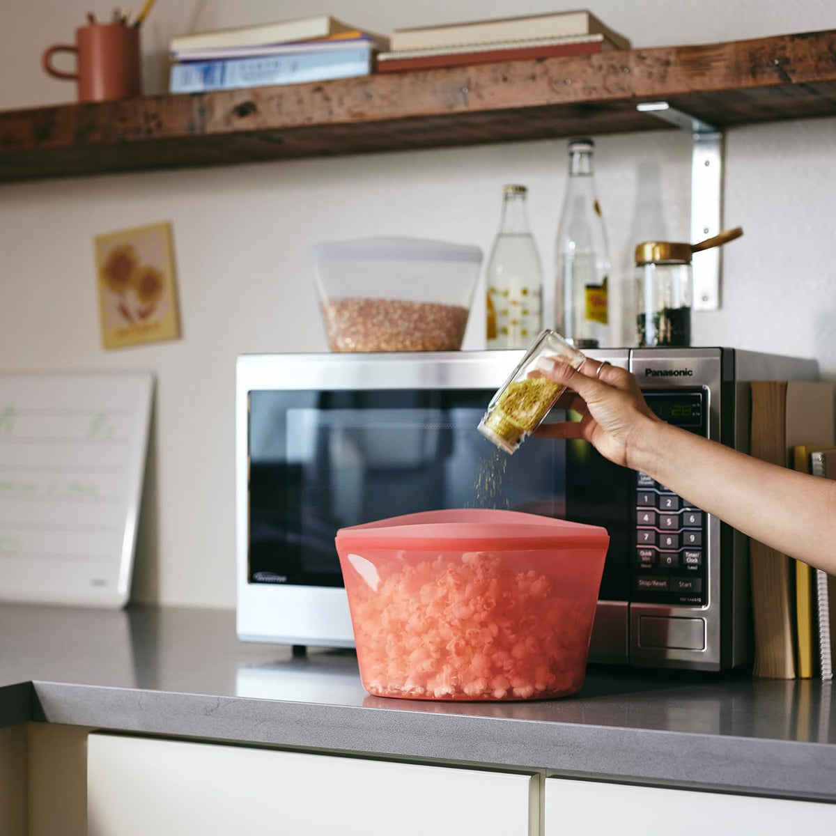 Stasher Premium Silicone Reusable Food Storage Bowl, Red, Microwave, Sous Vide, Dishwasher, Oven