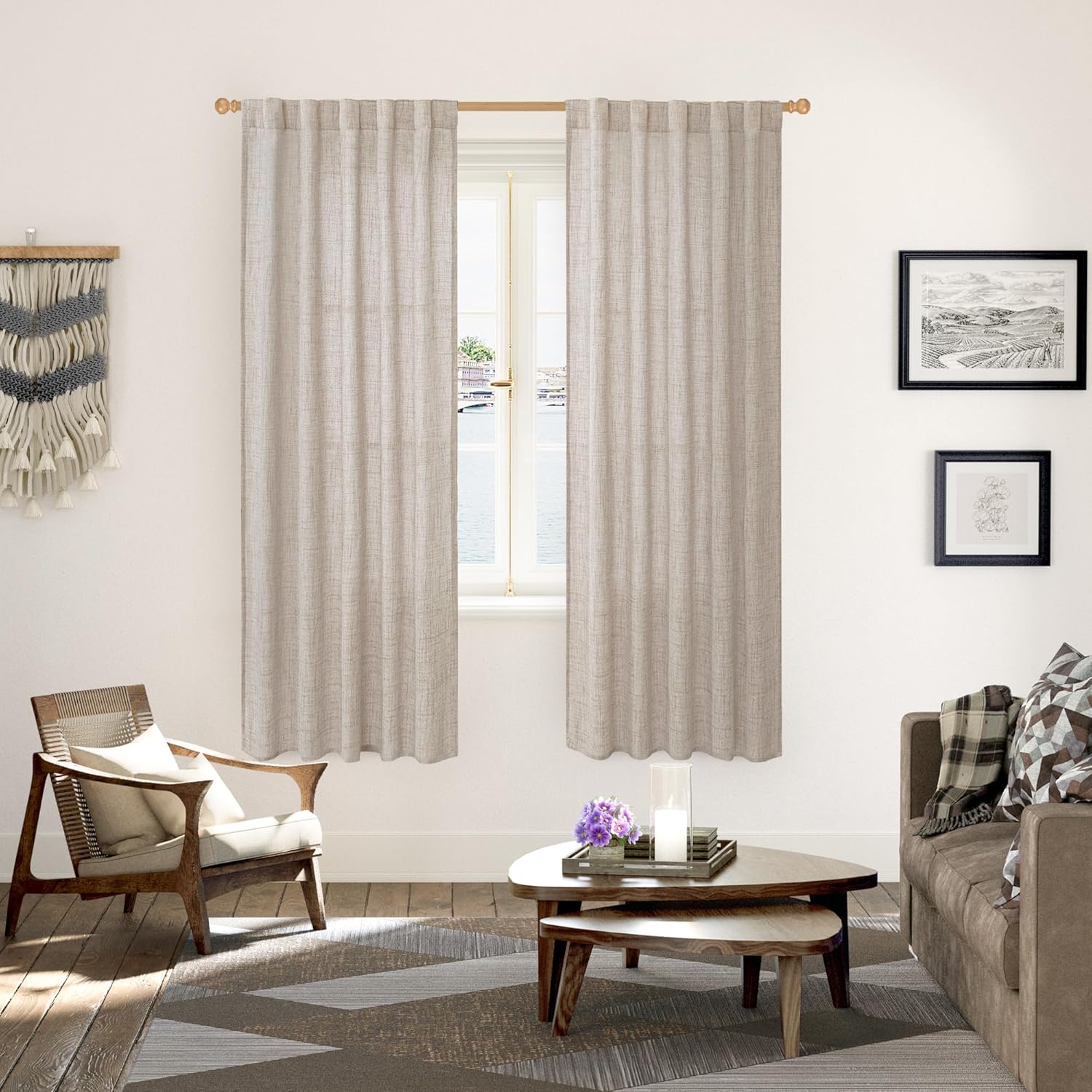 YoungsTex Natural Linen Semi Sheer Curtains 72 Inch Length 2 Panels for Living Room, Light