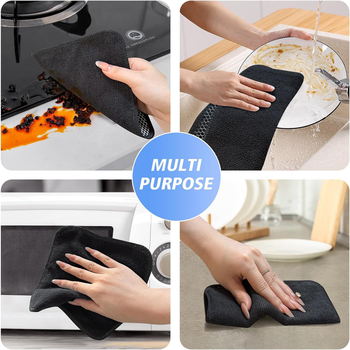 KinHwa Kitchen Washcloths for Dishes Absorbent Microfiber Dish Cloths Quick Dry Dish Rags with Poly