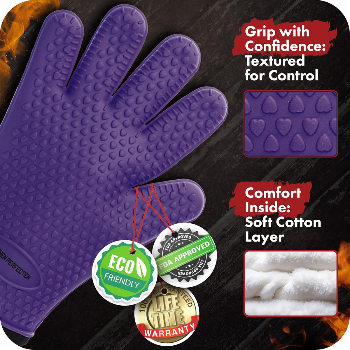 KITCHEN PERFECTION Silicone Smoker Oven Gloves -Extreme Heat Resistant BBQ Gloves -Handle Hot Food