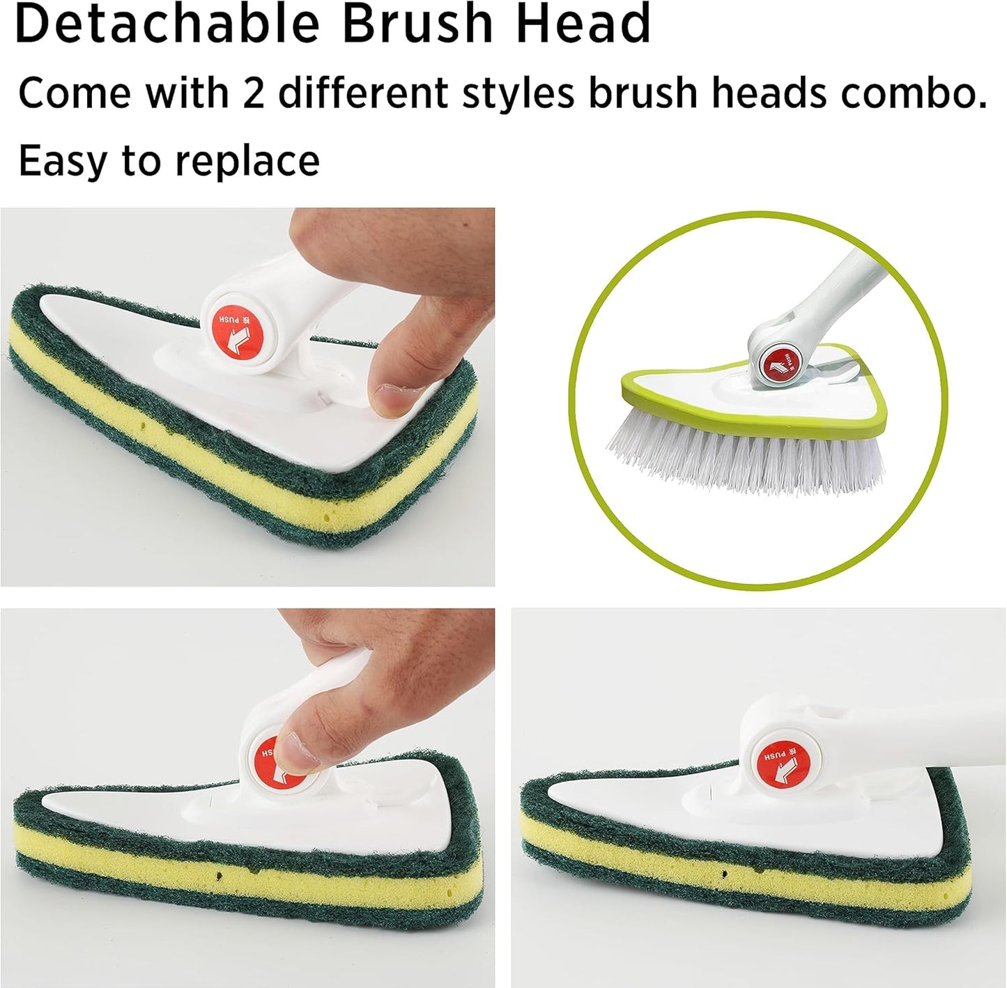 CQT 2 in 1 Bathroom Cleaning Brush with 48" Extendable Long Handle Detachable Scrub Brush with 2