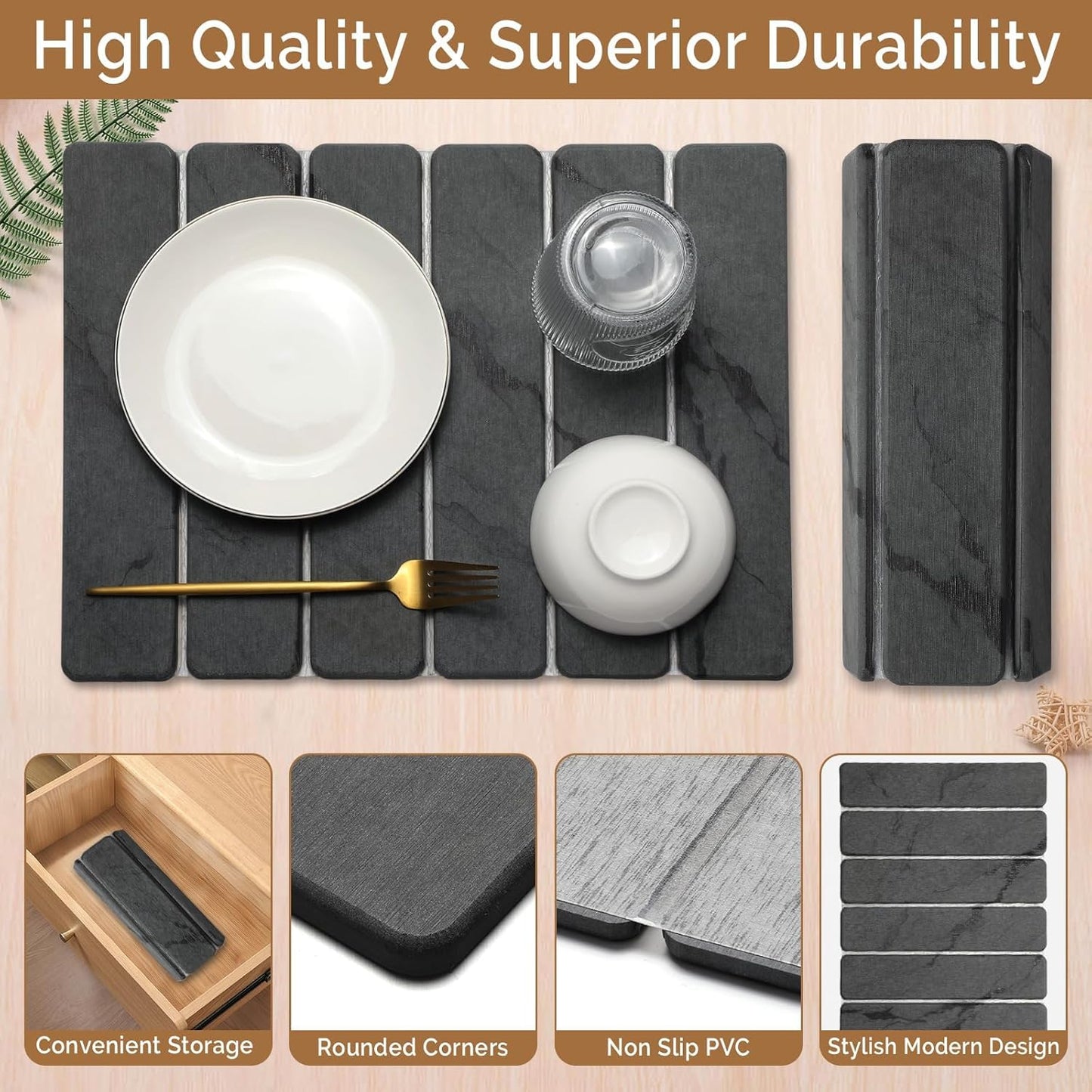 2 PCS Stone Dish Drying Mat for Kitchen Counter,Quick Dry Stone Dishes Mats,Marbled Water Absorbing