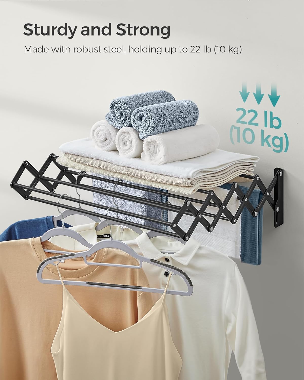 SONGMICS Clothes Drying Rack, Wall-Mounted Drying Rack Clothing, Small Accordion Laundry Rack, 9