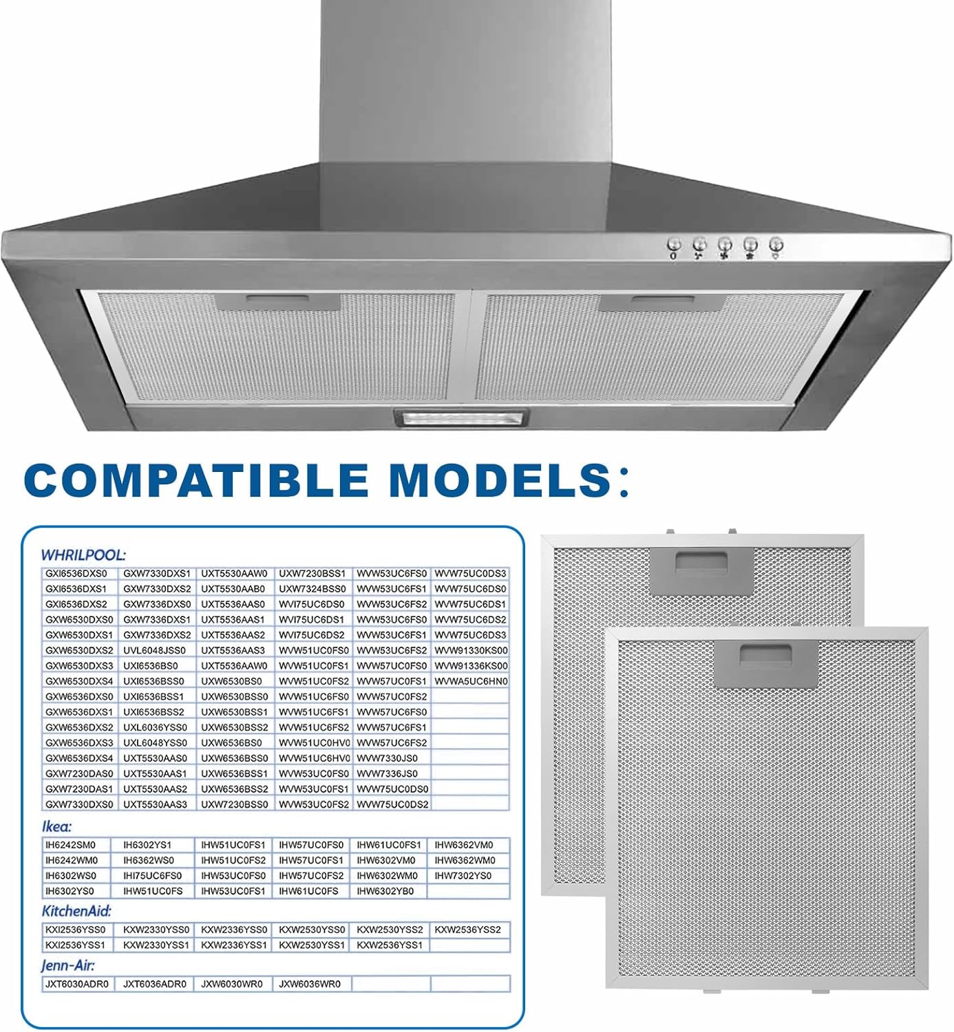 2-Pack W10169961A Range Hood Filter 10.5" X 12" With 5-Layer Aluminum Mesh Fit for Whirlpool