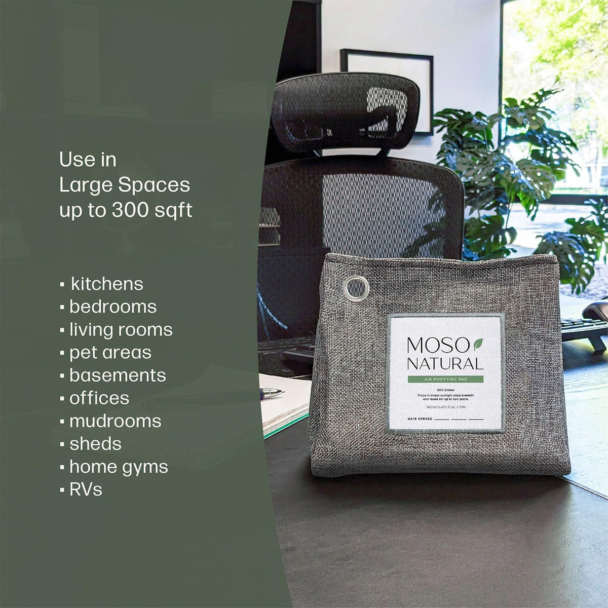 Moso Natural Air Purifying Bag 600g, Premium Bamboo Charcoal Odor Absorber, Room Deodorizer for