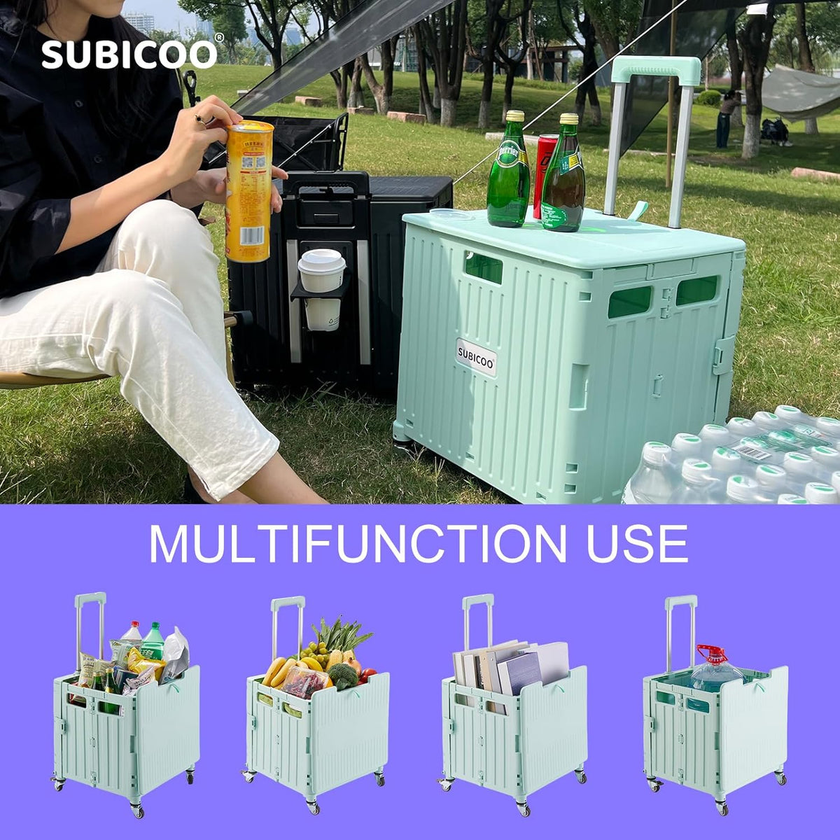 Folding Utility Cart Portable Rolling Crate Handcart Shopping Trolley Collapsible Tool Box, with