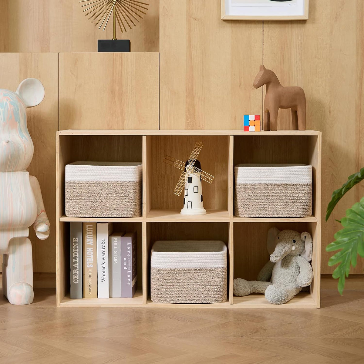 Small Organizing Baskets for Cubes Shelf, 9.7x9.7x7.1 Inch Rope Woven Storage Bins for Nursery