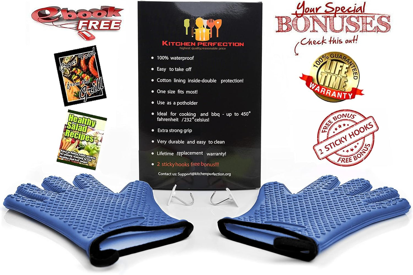 KITCHEN PERFECTION XL Silicone Smoker Oven Gloves-Extreme Heat Resistant BBQ Gloves-Handle Hot Food