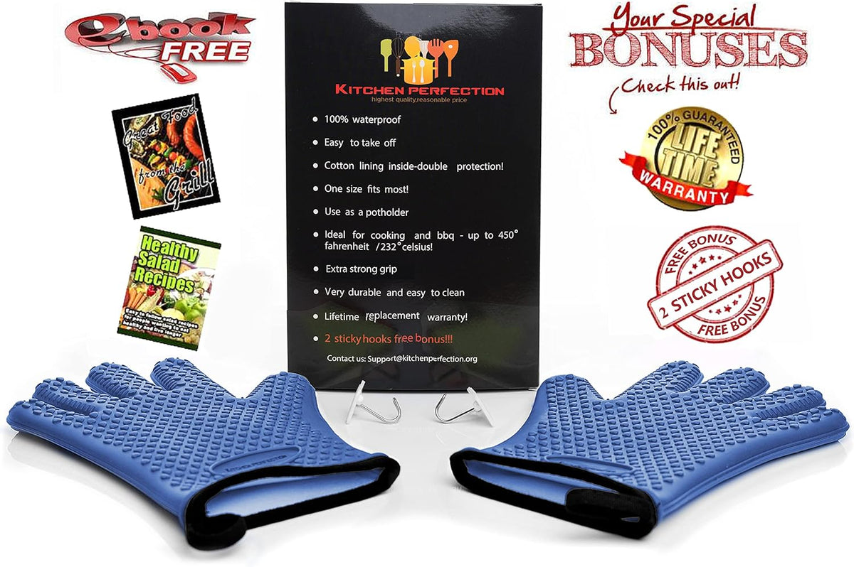 KITCHEN PERFECTION Silicone Smoker Oven Gloves -Extreme Heat Resistant BBQ Gloves -Handle Hot Food