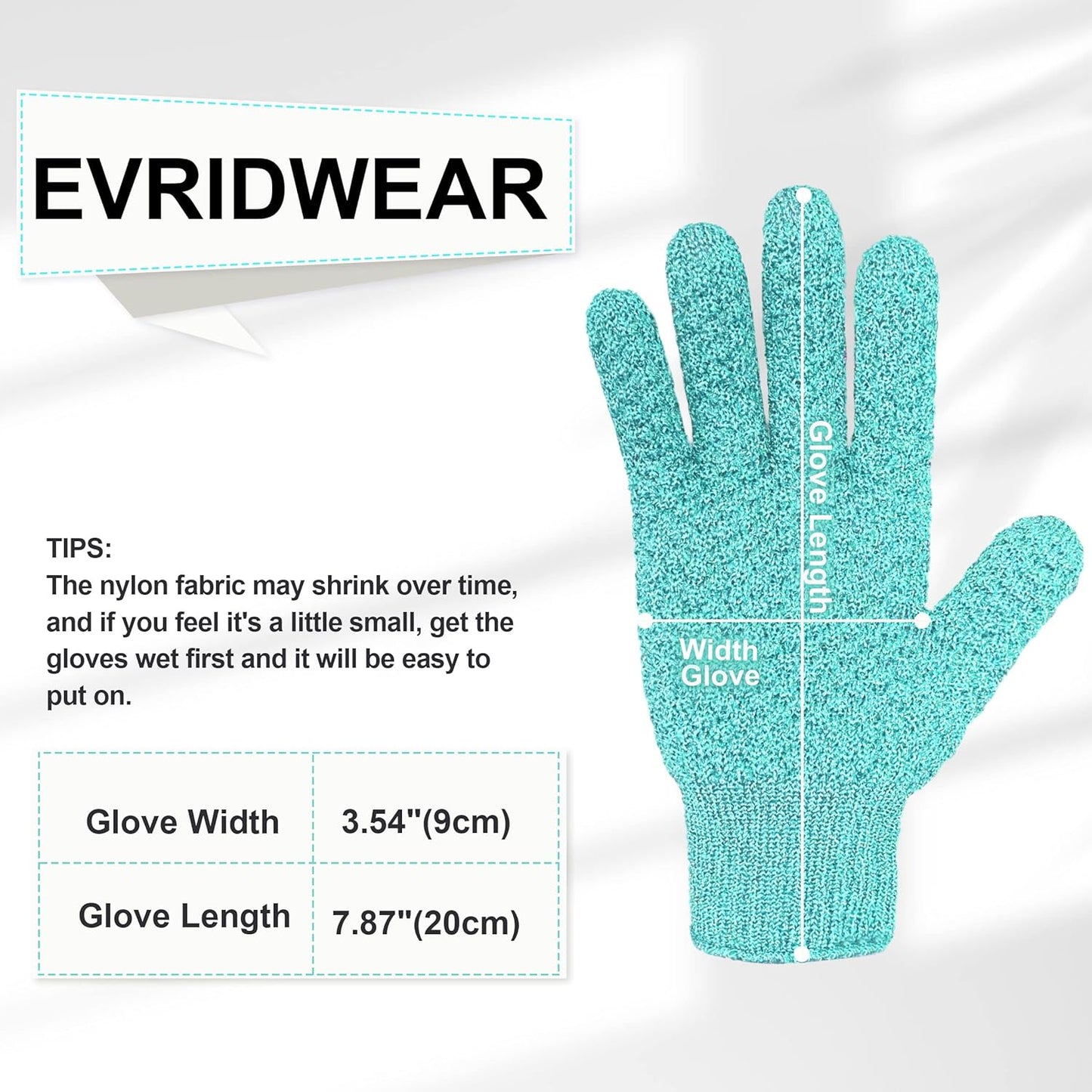 Evridwear Exfoliating Gloves for Shower, 100% Nylon Thick Soft Medium Heavy Bathing Gloves Dead