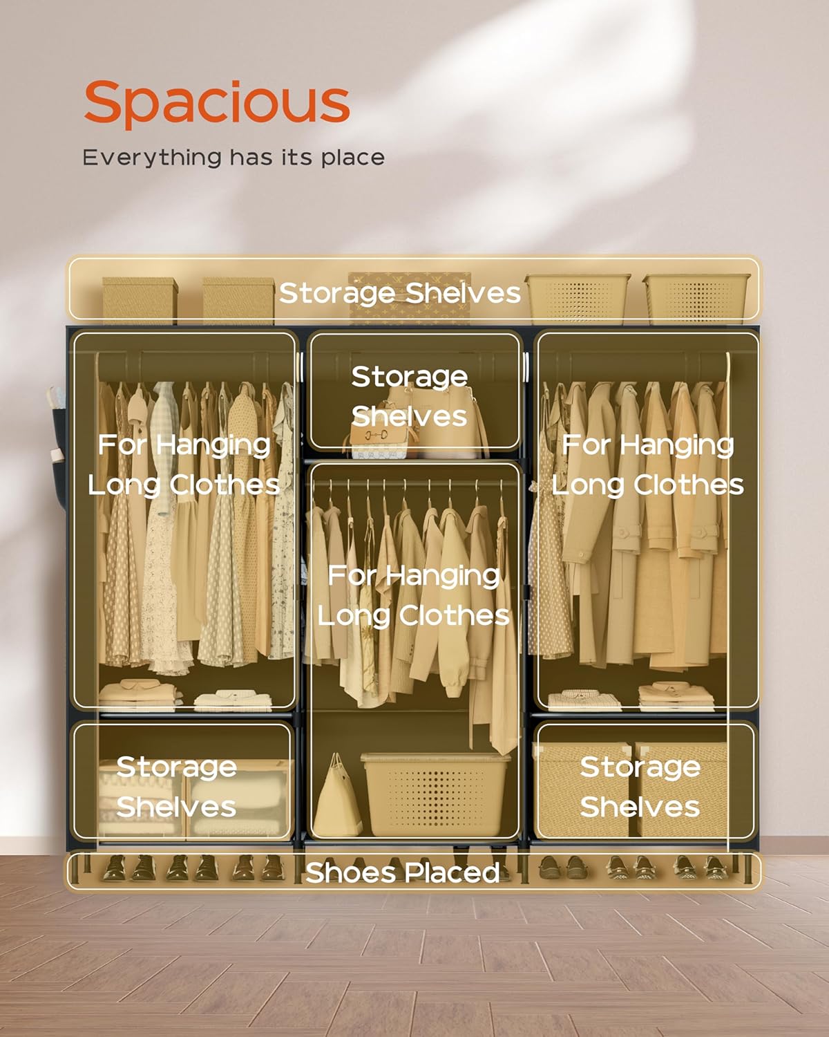 Portable Closet, 81.1 Inch Extra Large Capacity Wardrobe Closet with Cover, Clothes Storage