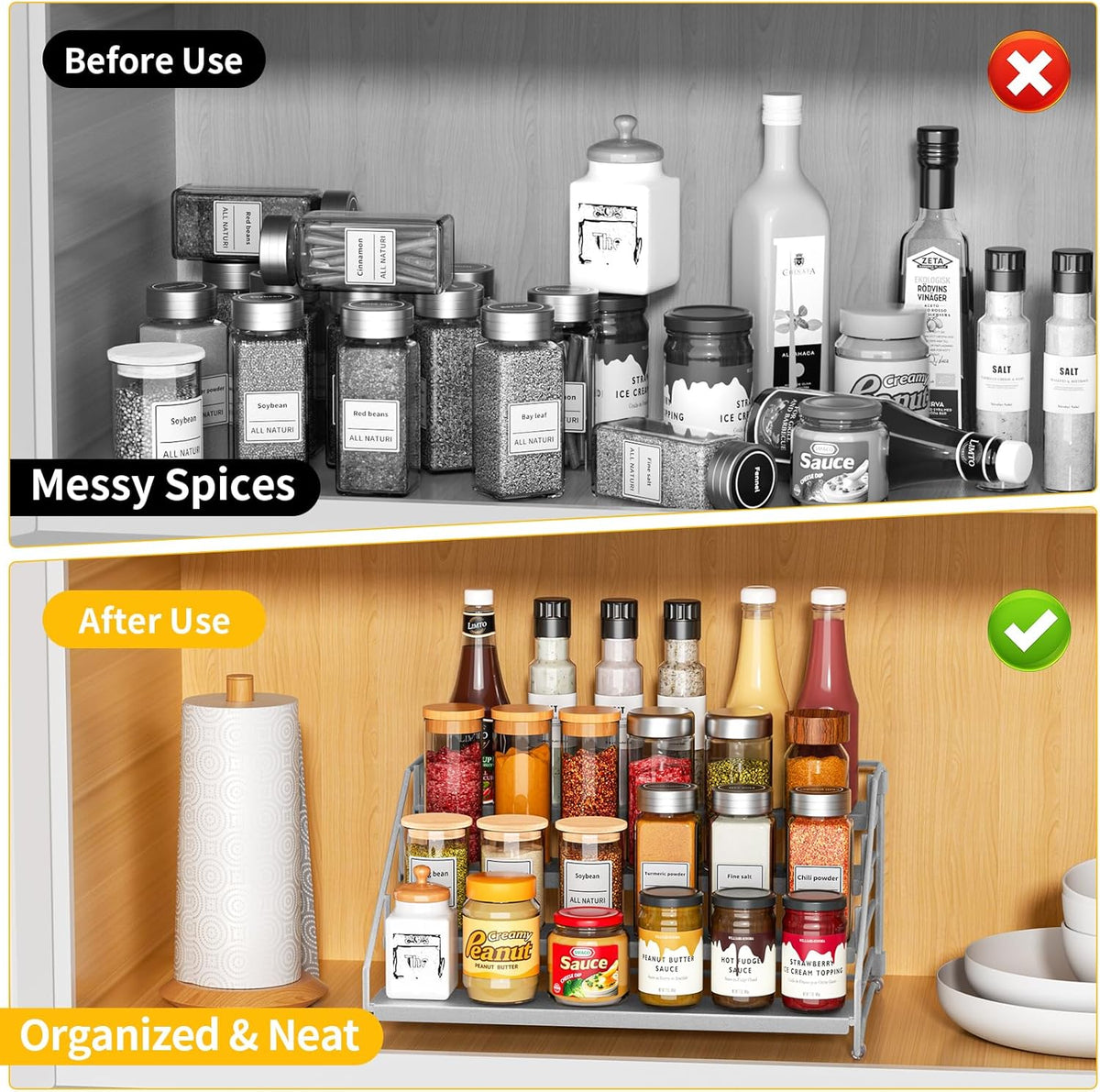 RCHYFEED 4 Tier Spice Rack Organizer, Spice Organization for Cabinet,Pantry, Countertop,Tiered