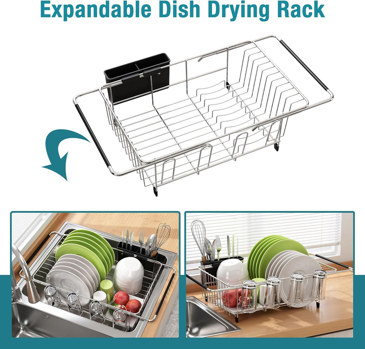 JASIWAY Dish Drying Rack in Sink, Expandable Stainless Steel Dish Drainers for Kitchen Counter