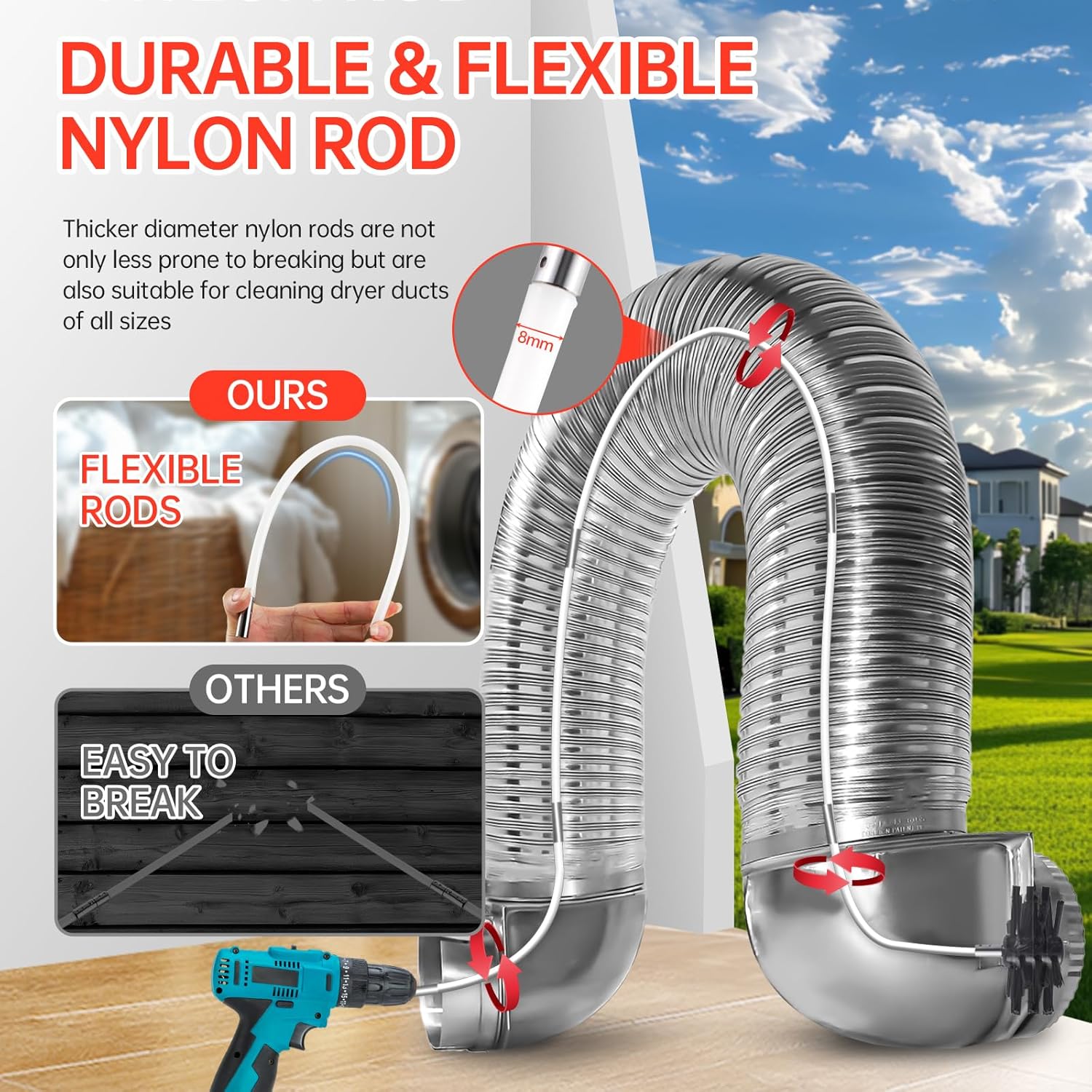 Dryer Vent Cleaner Kit, Bluesea 33-Piece Omnidirectional Dryer Cleaning Kit Include 50 Feet Dryer