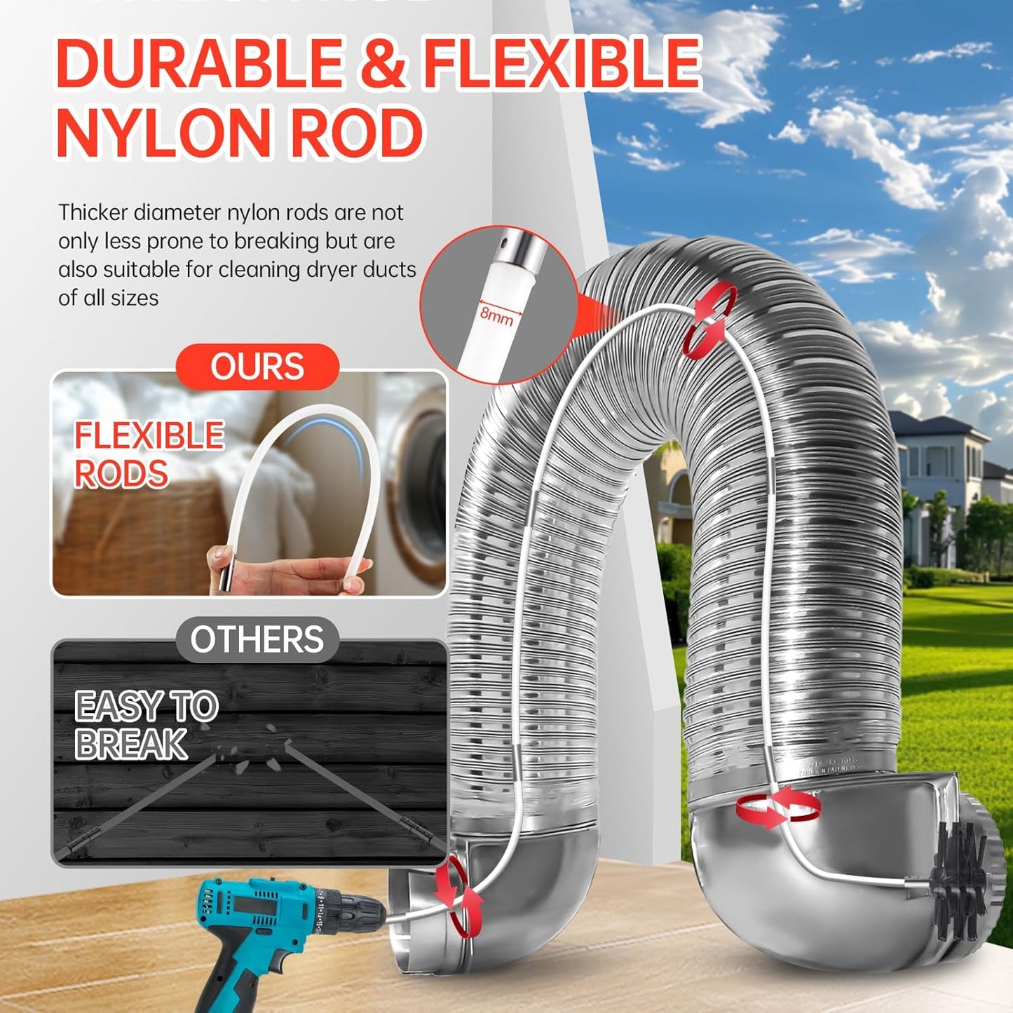 Dryer Vent Cleaner Kit, Bluesea 33-Piece Omnidirectional Dryer Cleaning Kit Include 40 Feet Dryer
