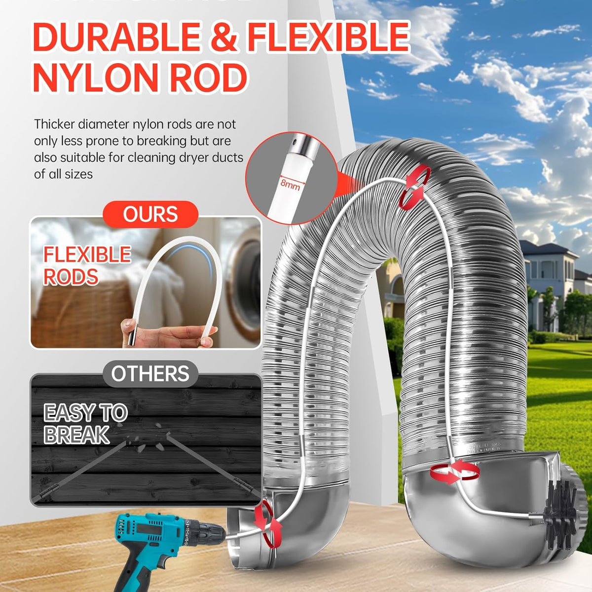Dryer Vent Cleaner Kit, Bluesea 33-Piece Omnidirectional Dryer Cleaning Kit Include 35 Feet Dryer
