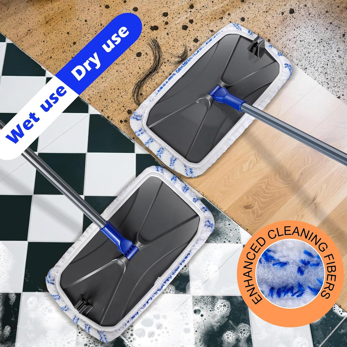 MASTERTOP Microfibre Flat Mop, Extended Wet Dry Large Floor Mop with 5 Reusable Pads & Telescopic