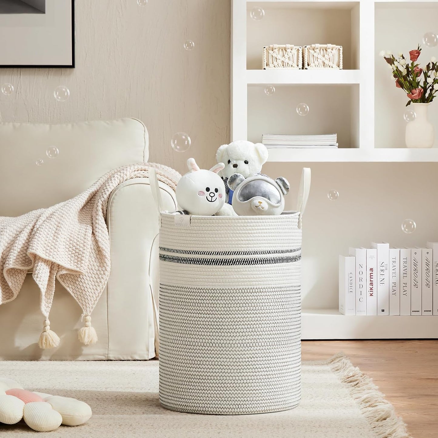 VIPOSCO Tall Laundry Basket, Large Dirty Clothes Hamper with Leather Handle, Woven Rope Storage
