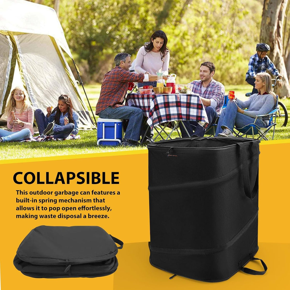 YUDI & GARDEN 46 Gallon Square Collapsible Yard Waste Bin｜Collapsible Trash Can｜Camping Trash Can