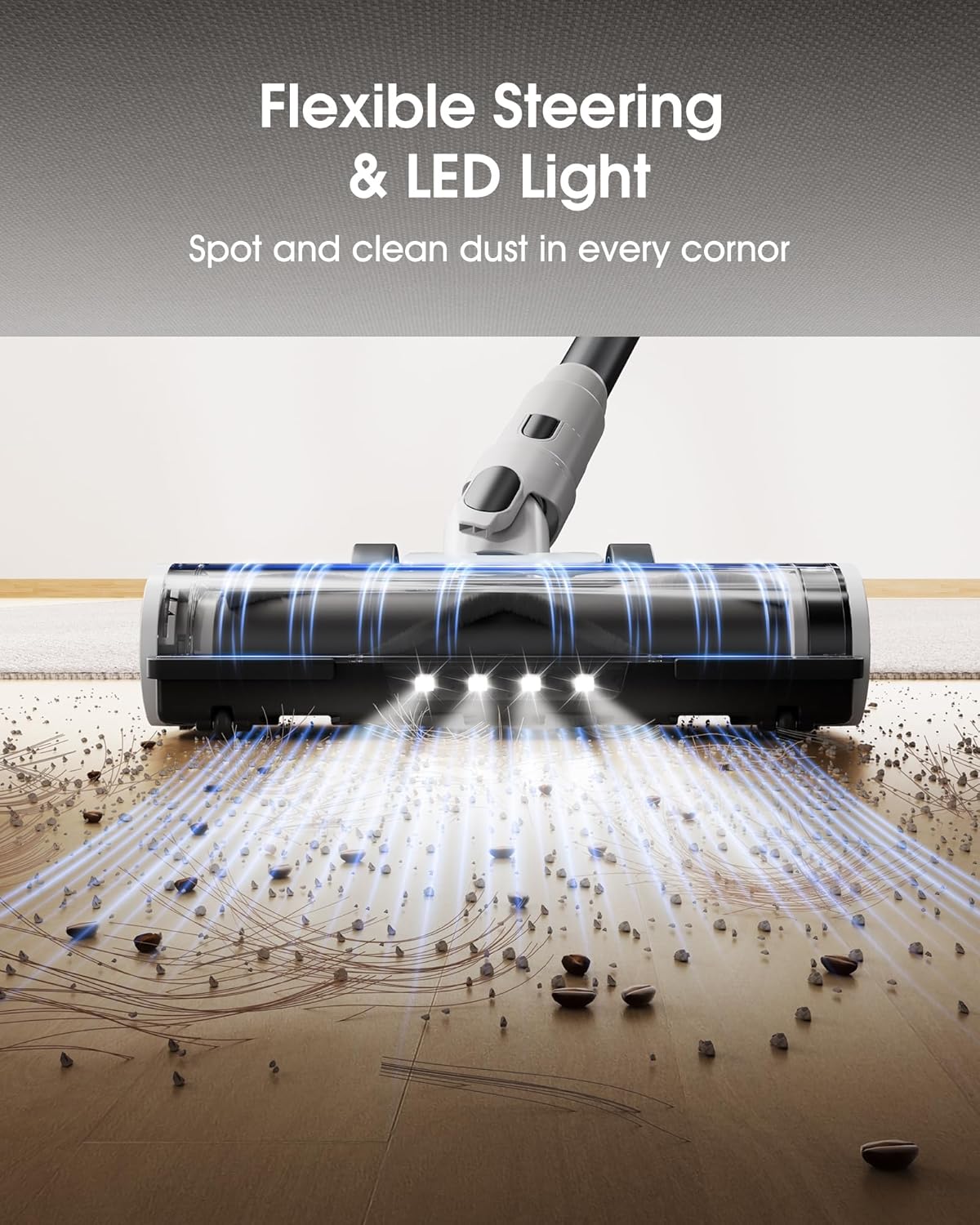 Cordless Vacuum Cleaner, 580W 48KPA 65Mins Runtime Fast Charging Vacuum Cleaner, Self-Standing LED