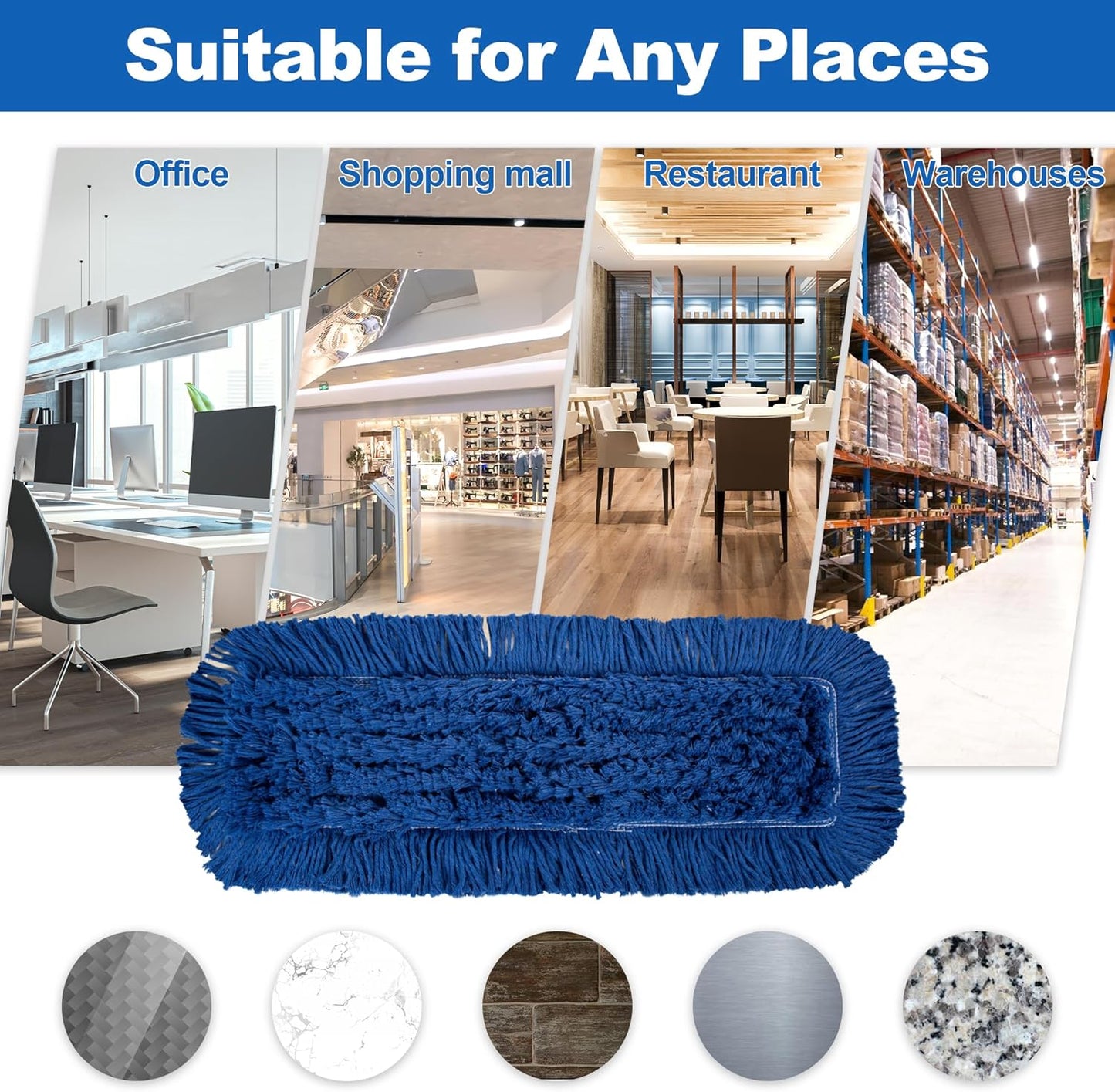 4 Pack - 24-Inch Washable Dust Mop Heads – Full Cloth, Extra Durable, Easy Button - No Clinging to
