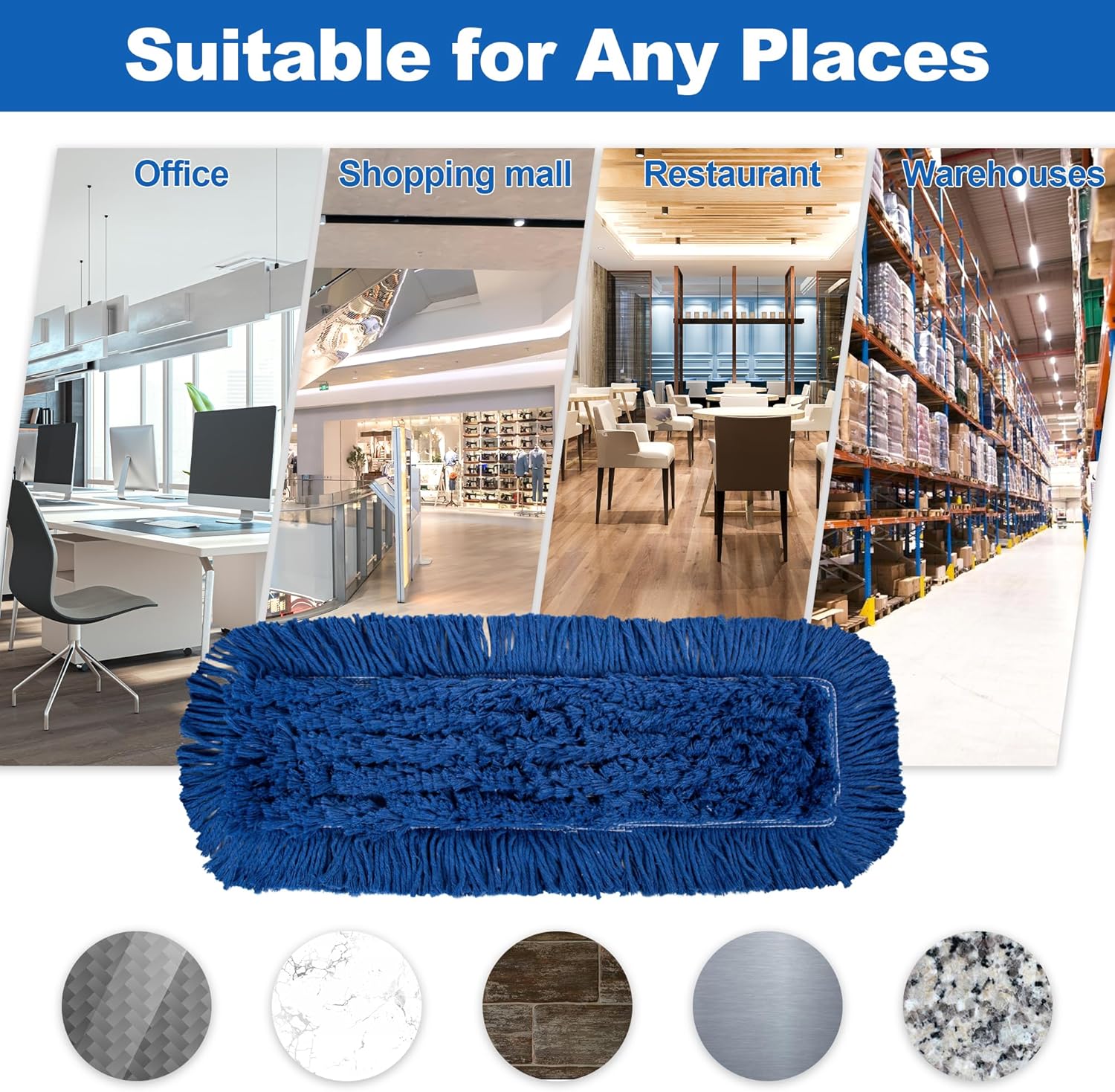 4 Pack - 24-Inch Washable Dust Mop Heads – Full Cloth, Extra Durable, Easy Button - No Clinging to