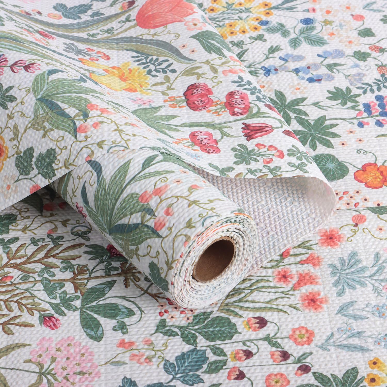 Floral Shelf Drawer Liners, 16IN x 10FT Non Adhesive and Strong Non-Slip Colorful Cabinet Drawer