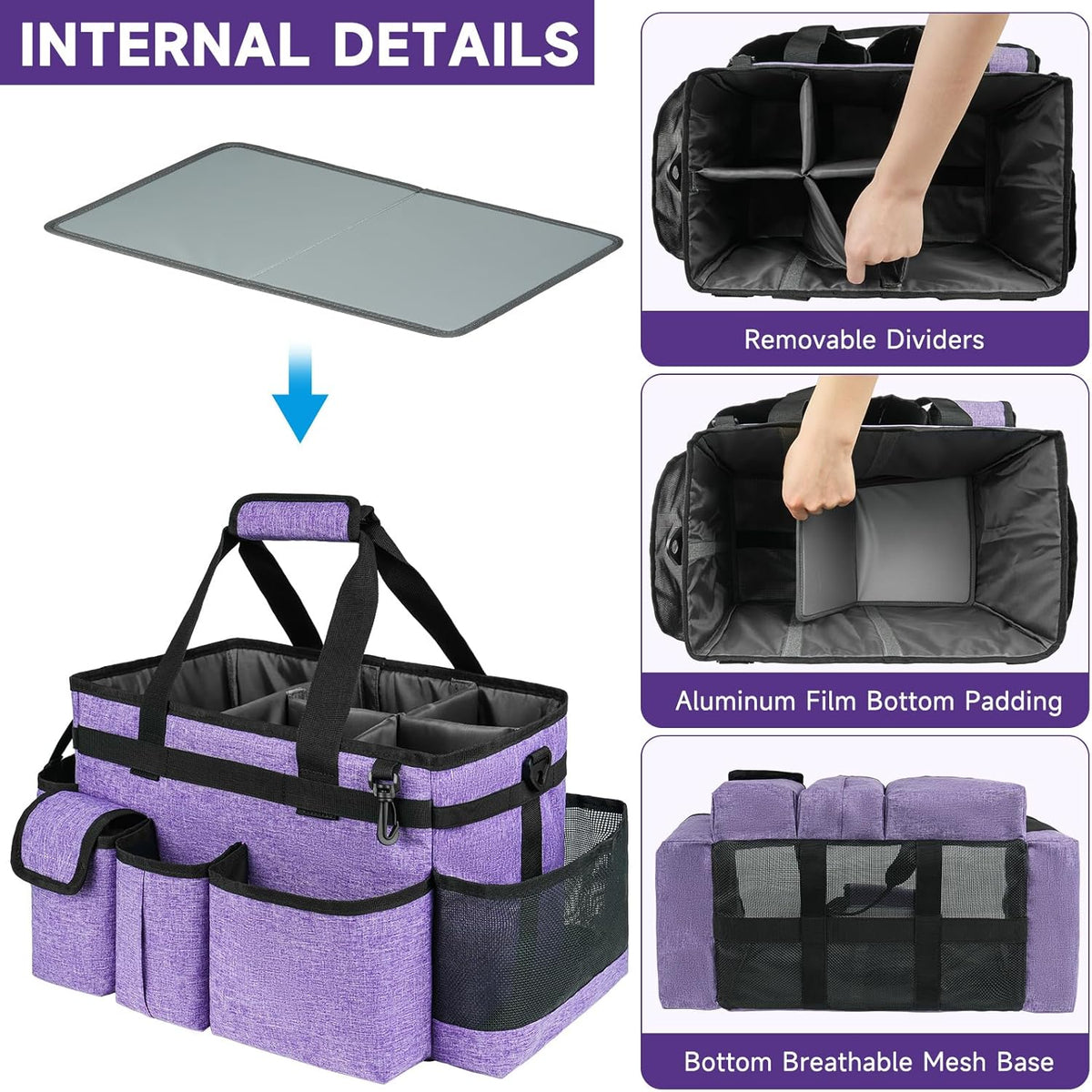 Cleaning Caddy Bag,Large Cleaning Supplies Organizer with Handle for Housekeepers,Purple