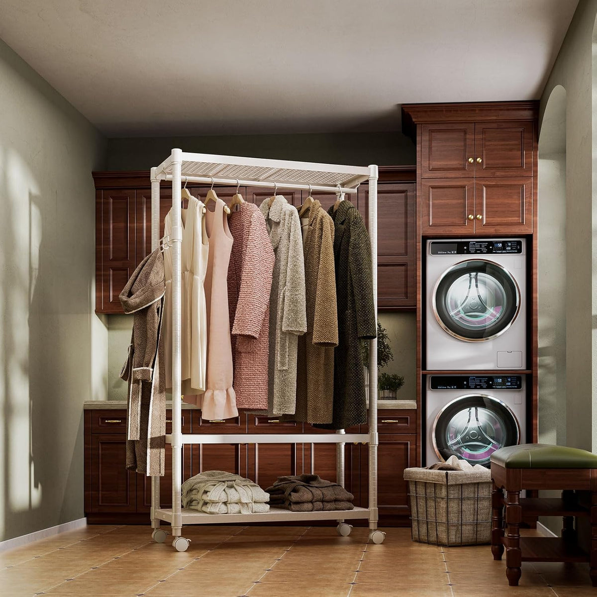 IZEUK Heavy Duty Rolling Garment Rack Wire Clothes Rack for Hanging Clothes, Metal Freestanding