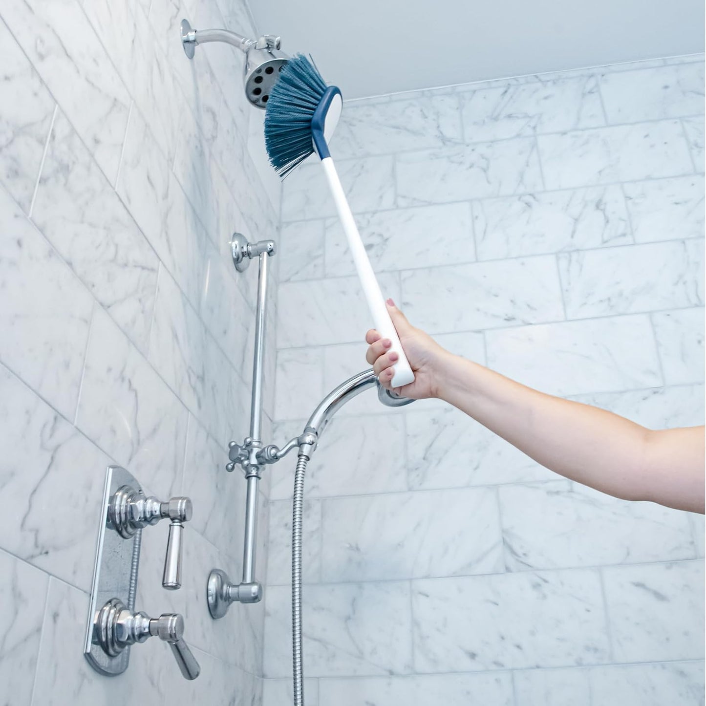 Unger EZ Reach Shower Tub and Tile Scrub Brush, Crevice Bathroom Cleaning Supplies, Non-Scratch