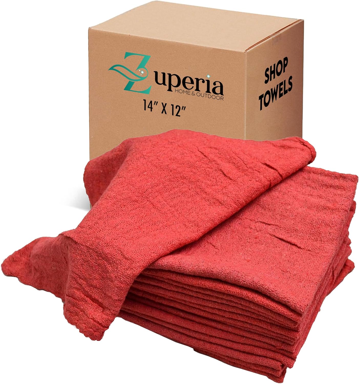 ZUPERIA Cotton Shop Towel – Multipurpose Cleaning Cloths (14" x 12" - Pack of 150 - Red) Reusable