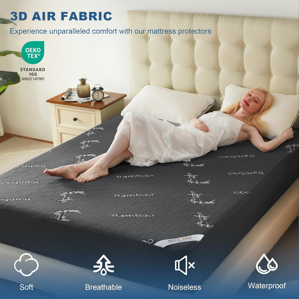BEDLORE Full Size Mattress Protector Waterproof, Mattress Pad Fitted 6-15 Inch Deep Pocket, 3D Air