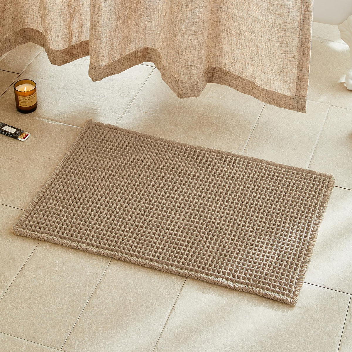 TYUU Waffle Bath Mat, Boho Bathroom Rugs Non Slip Washable, 30x20 Khaki