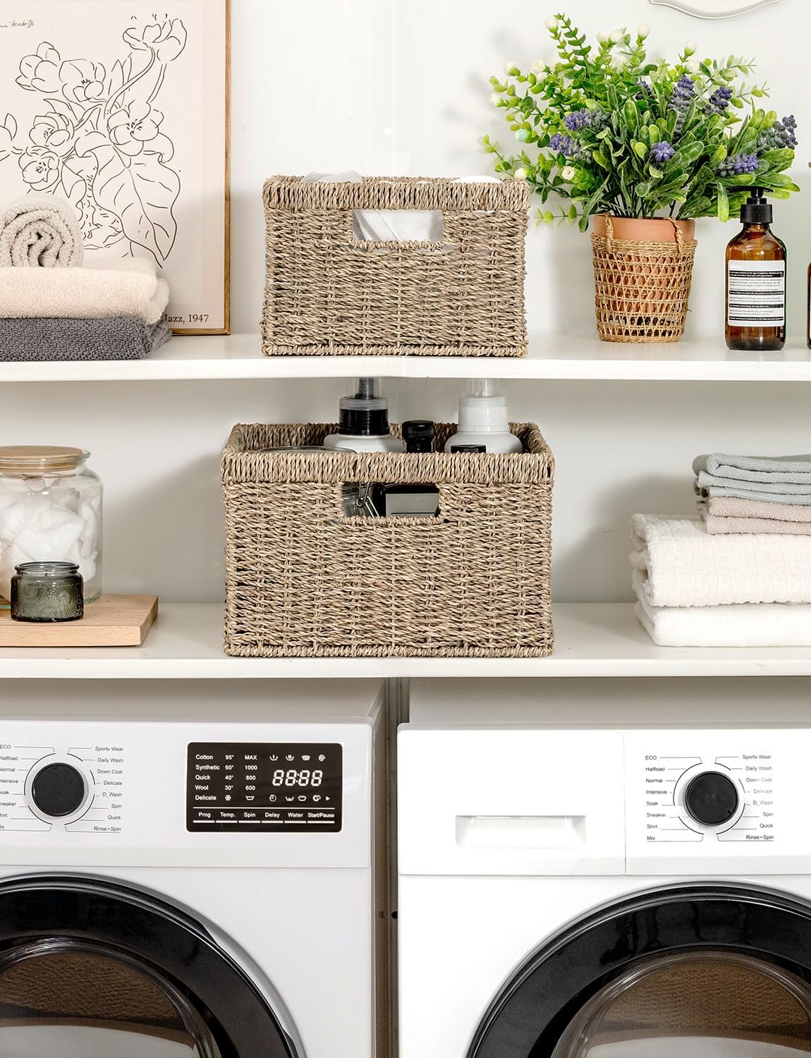 StorageWorks Wicker Storage Baskets, Large and Small Baskets, Handwoven Seagrass Basket for