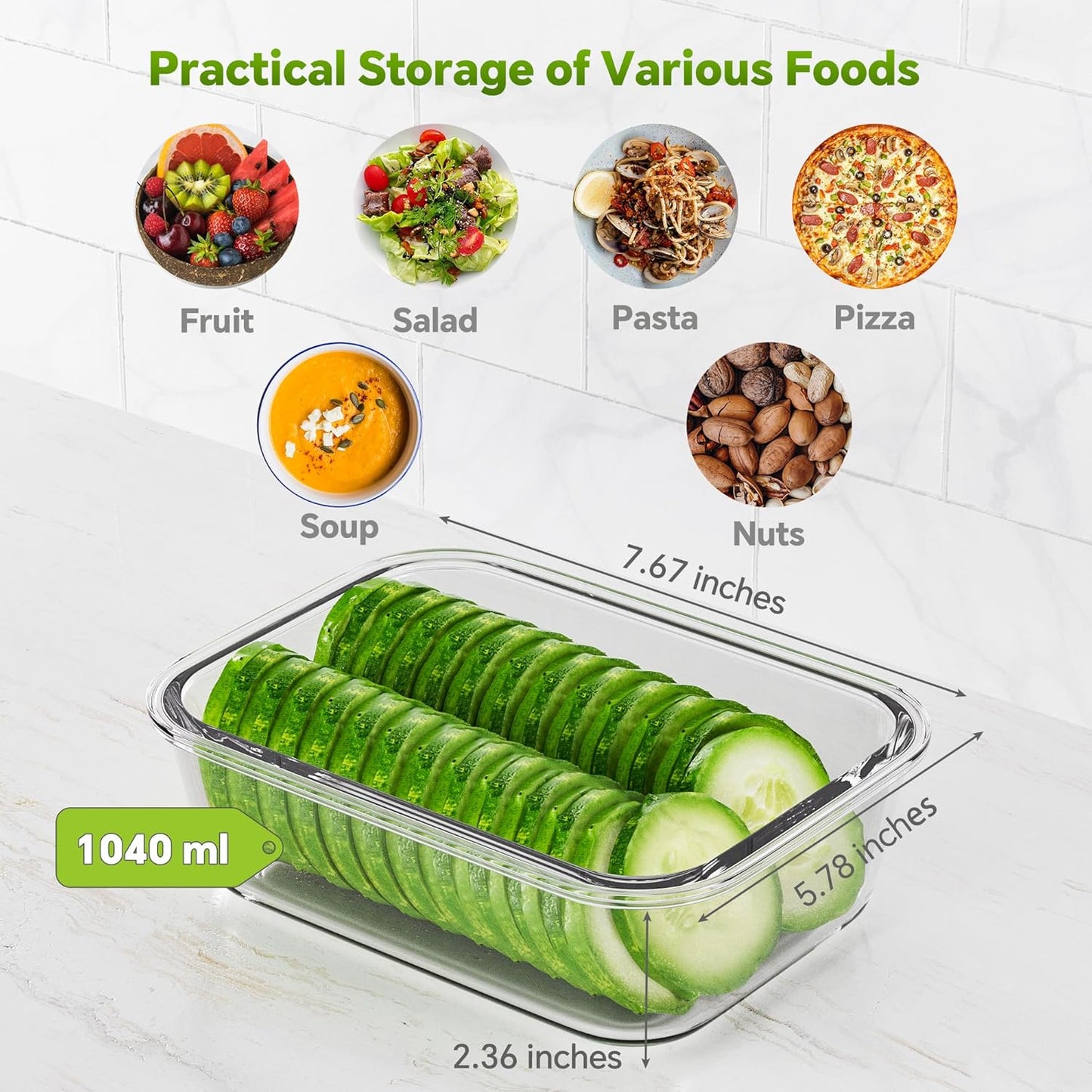 5-Pack 35 oz Borosilicate Glass Food Storage Containers with Lids, Stackable Airtight Glass Meal