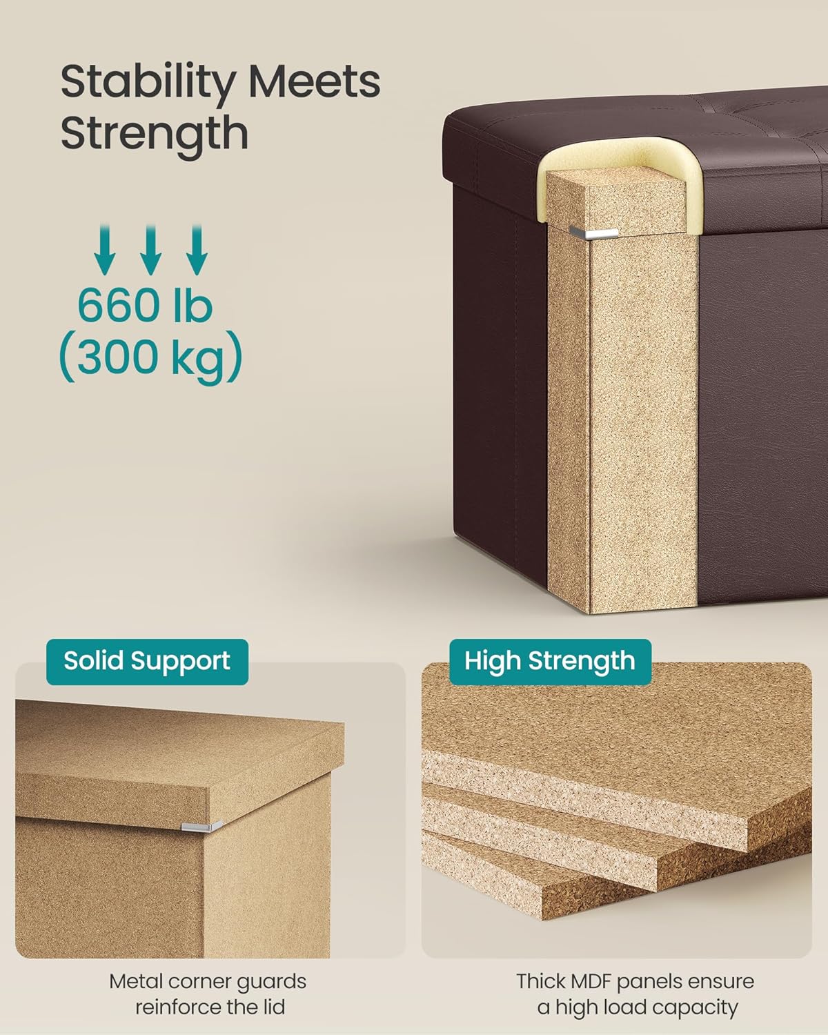 SONGMICS MAZIE Collection - 30 Inches Folding Storage Ottoman Bench, Ottoman with Storage, Foot