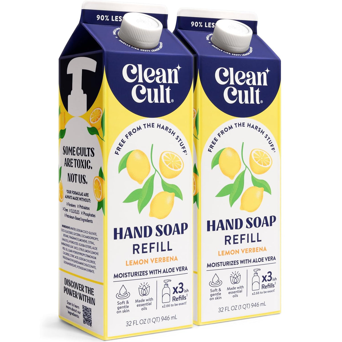Cleancult Liquid Hand Soap Refills - Lemon Verbena - Moisturizes Dry & Sensitive Skin - Made with