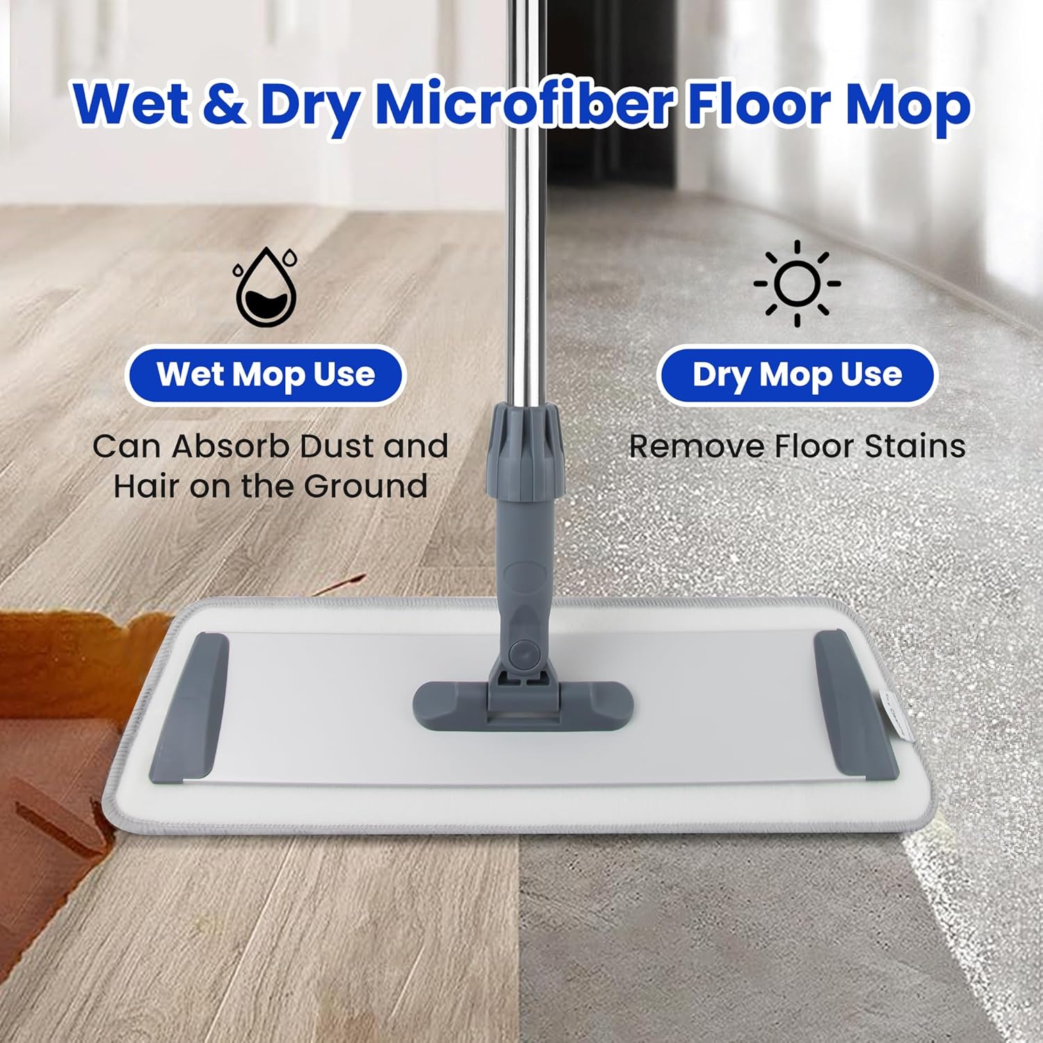 Microfiber Flat Mop for Floor Cleaning - Wet & Dry Mop for Hardwood, Vinyl, Tile Floors with 4