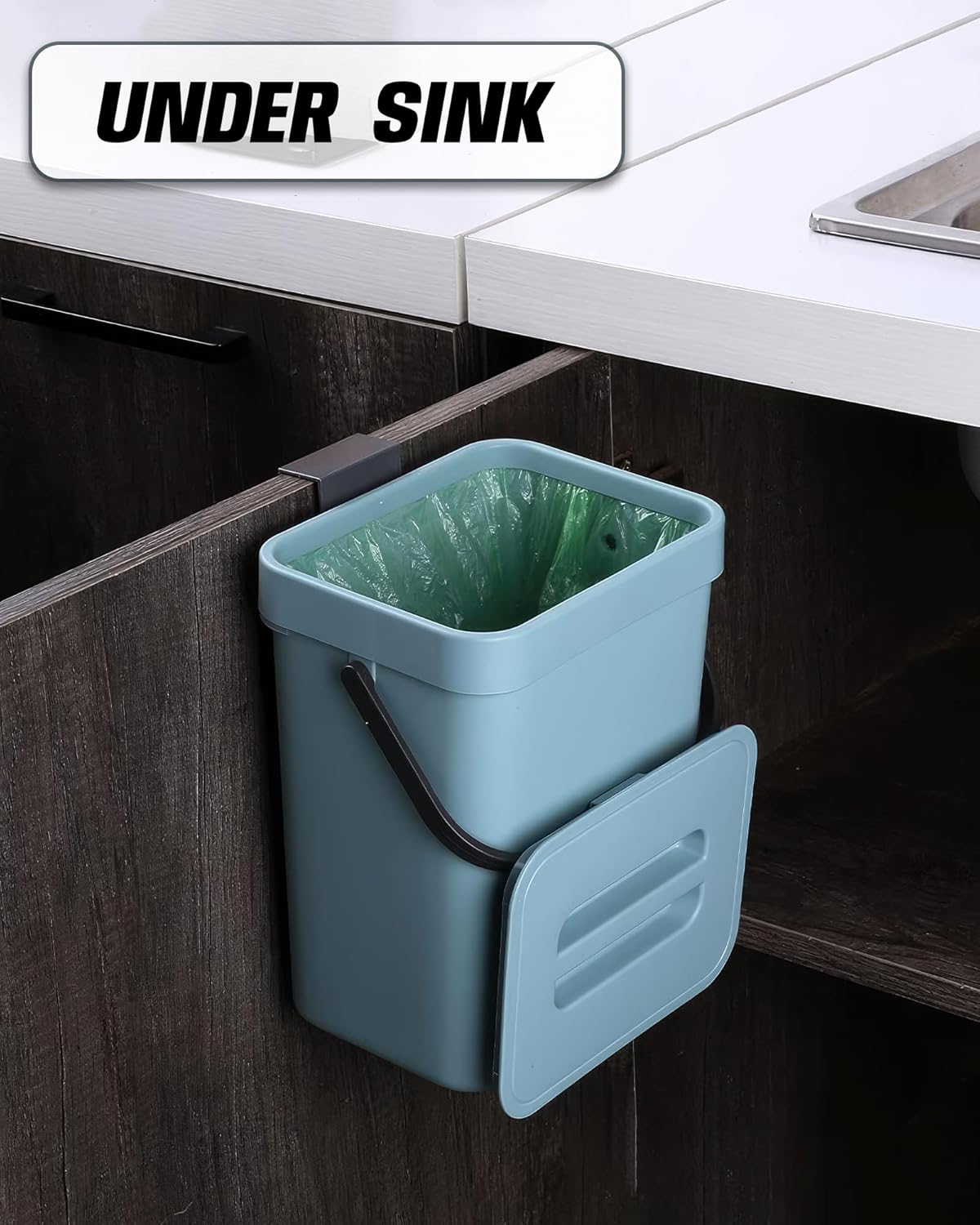 1.3 Gallon Small Trash Can with Lid - Countertop Food Waste Bin, Kitchen Hanging Trash Can for