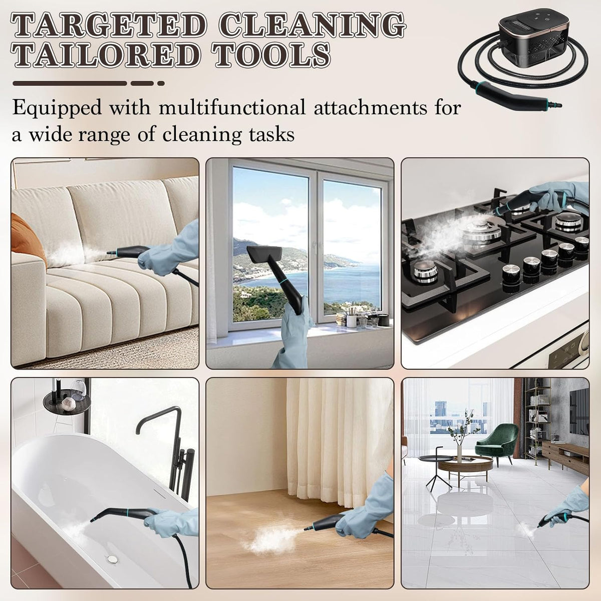 Steam Cleaner,15s Heat-Up 42.27oz Tank,2500w Handheld Steam Cleaner for Home with 15 pcs