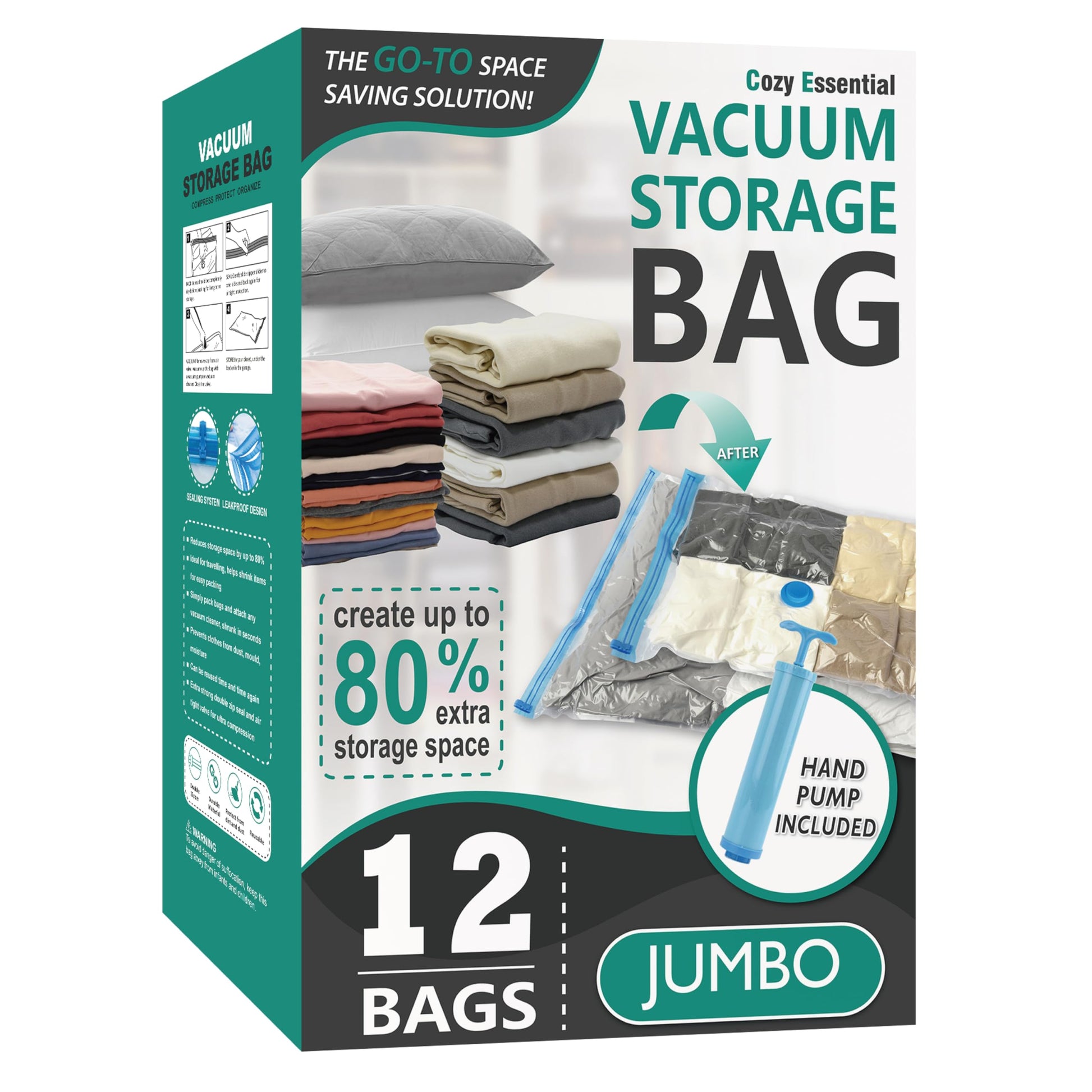 Cozy Essential Vacuum Storage Bags, 80% Compression Vacuum Seal Space Saver Plastic Packaging Bags